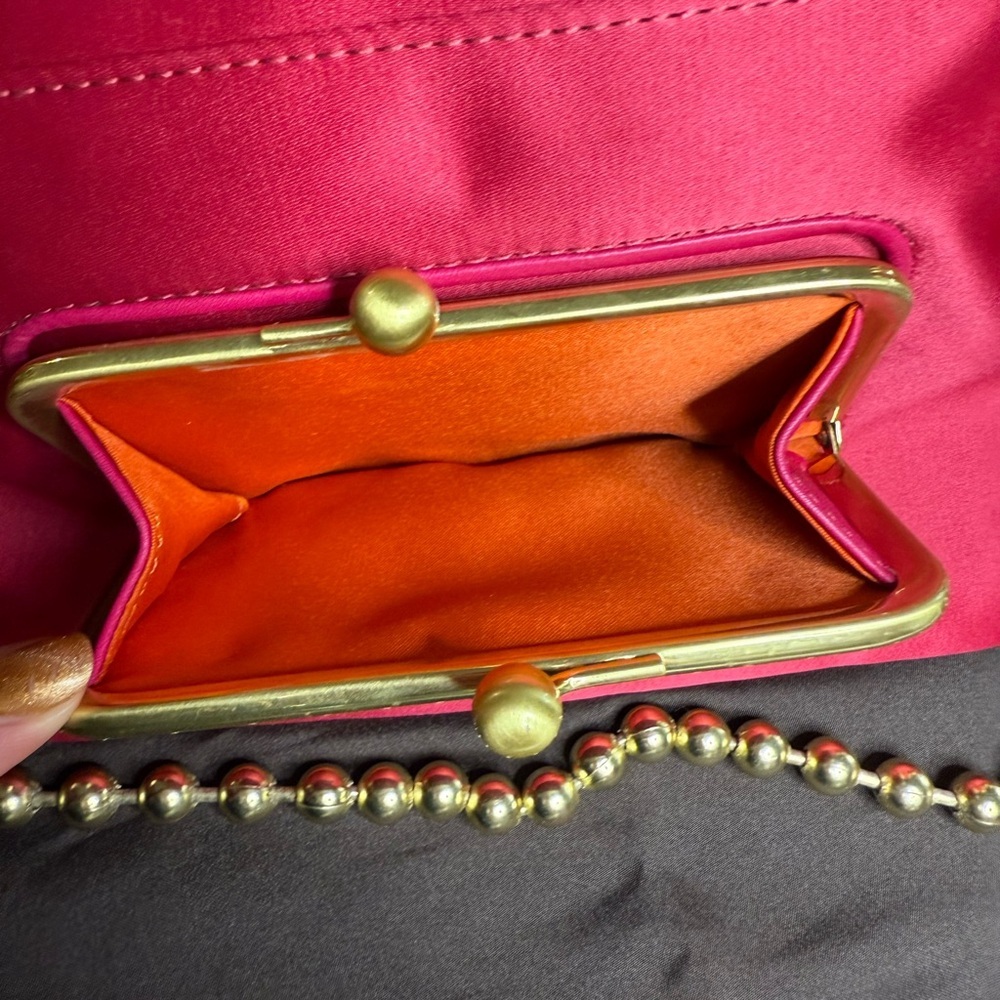 Coach Amanda Turnlock Kisslock Pink and Orange Chain Foldover Clutch Gold - Picture 7 of 8
